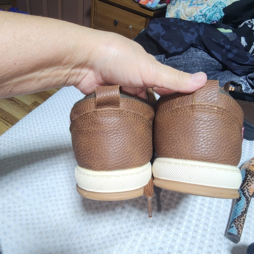 LEVI STRAUSS EUC MENS SZ 13 BROWN LEATHER LACE UP SNEAKER OXFORDS SHOES - Picture 4 of 9